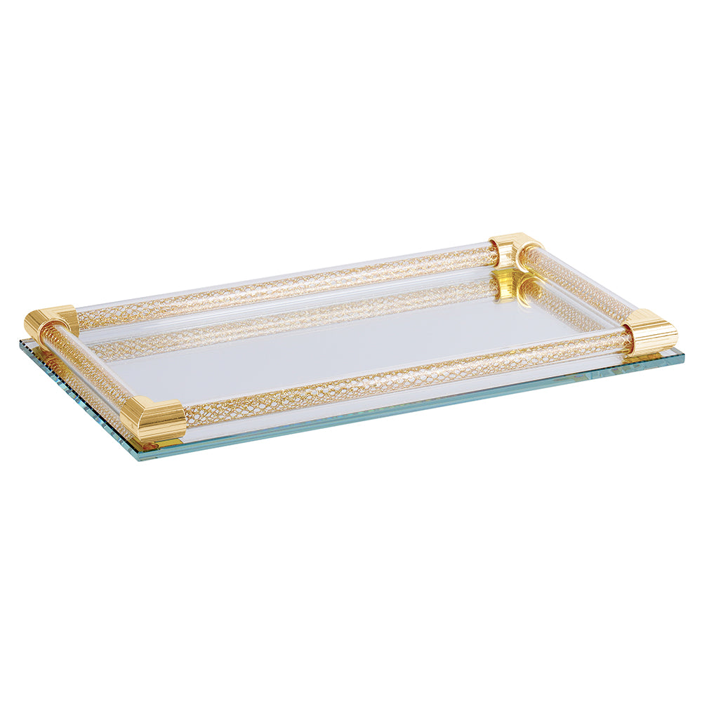 Crystal Mirror Tray with Inner Net Design