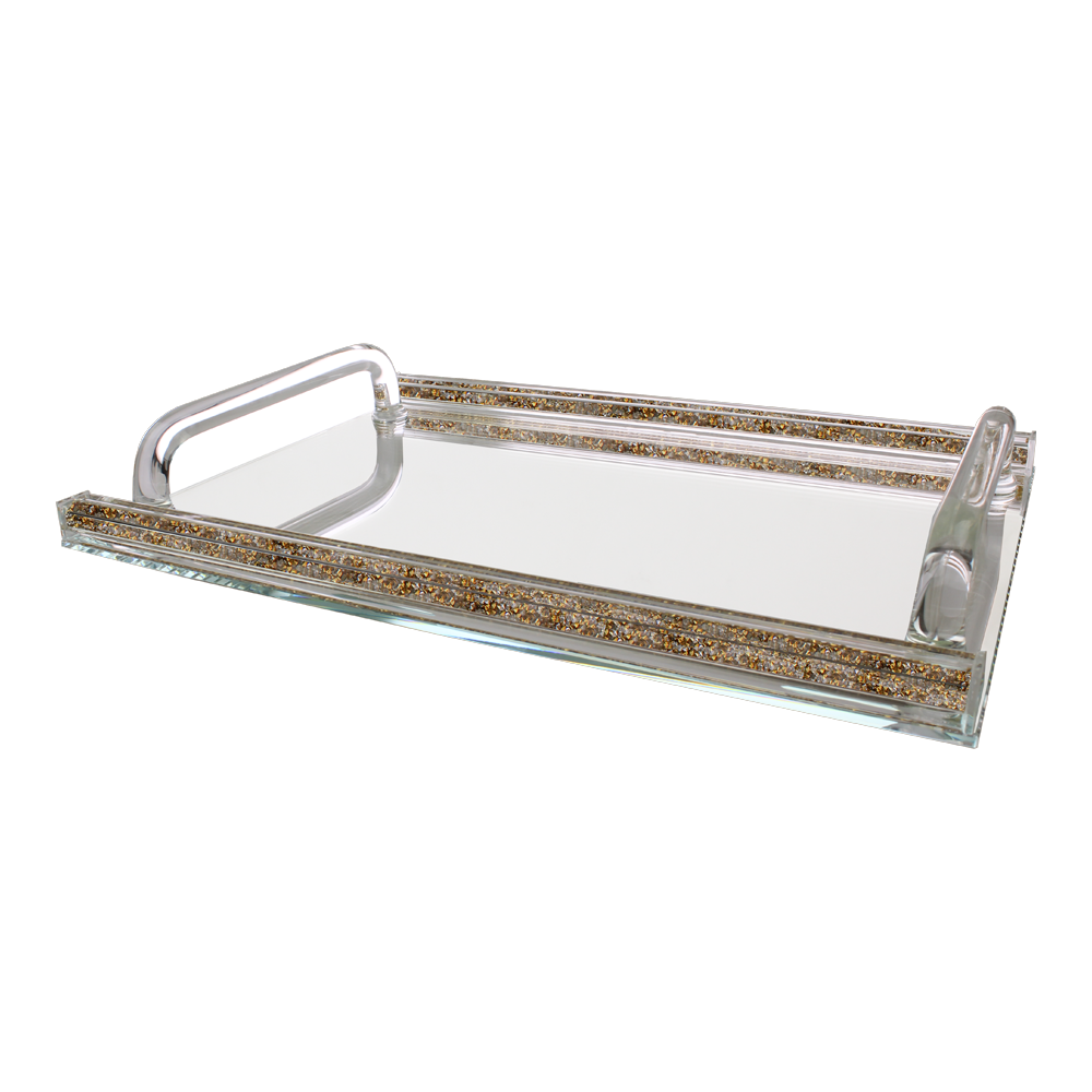 Crystal Mirror Tray with Inner Stones