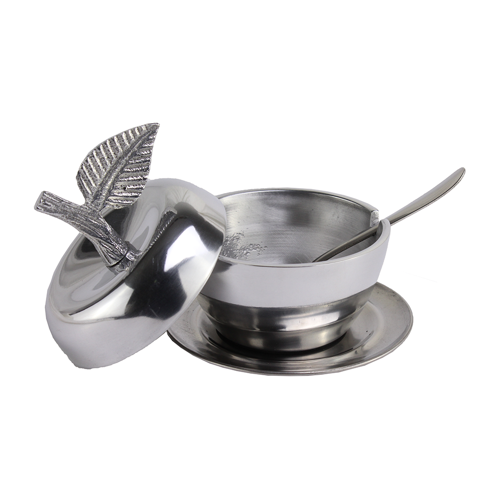 Aluminum Apple Shaped Honey Dish with Coordinating Spoon and Dish