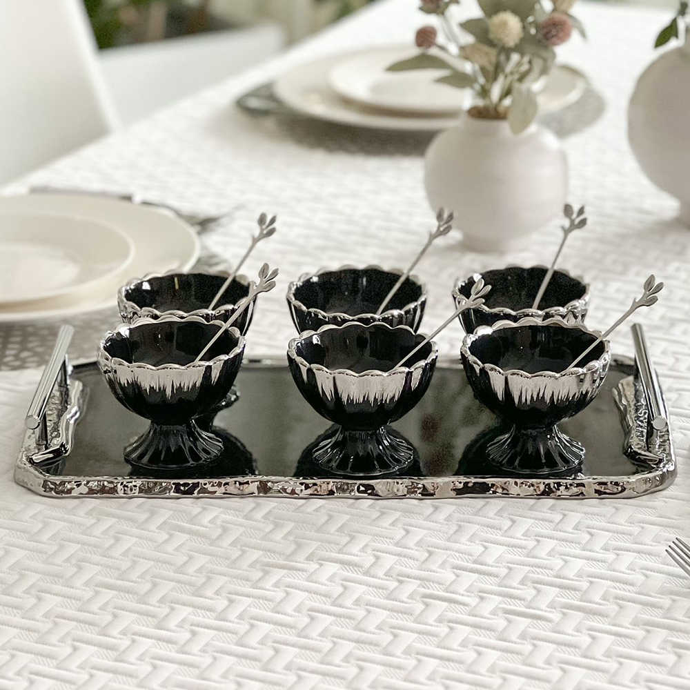 Porcelain Dessert Mugs with Tray
