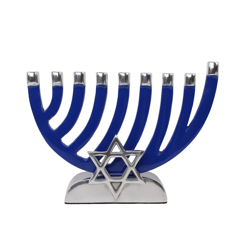 Metal Candle Menorah Polished with Star of David