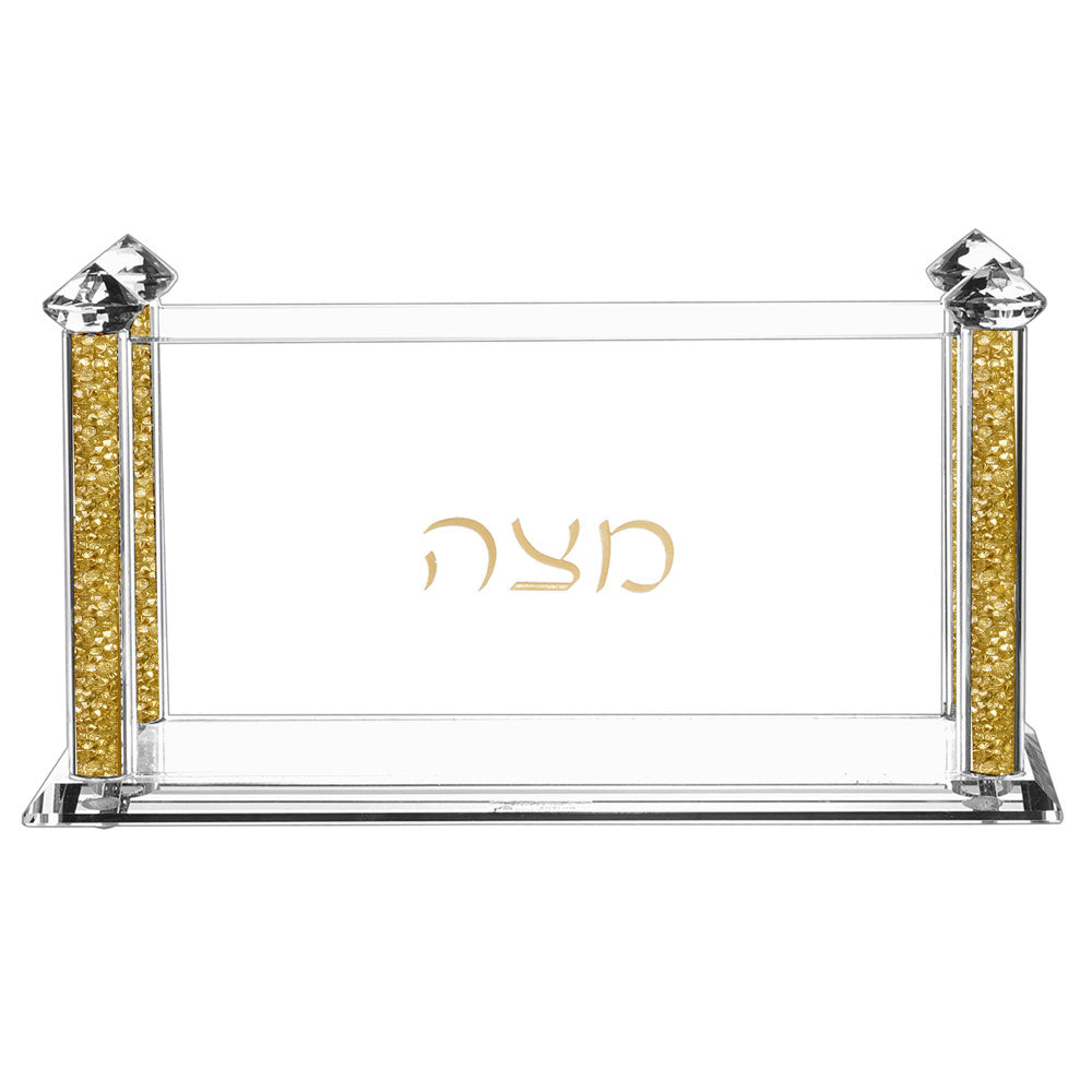 Crystal Square Matzah Box with Decorative Gemstones
