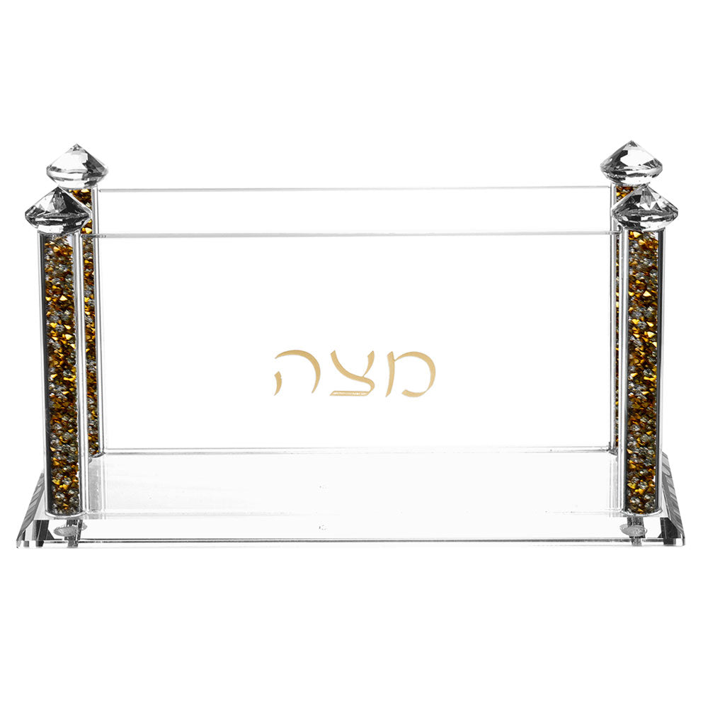 Crystal Square Matzah Box with Decorative Gemstones