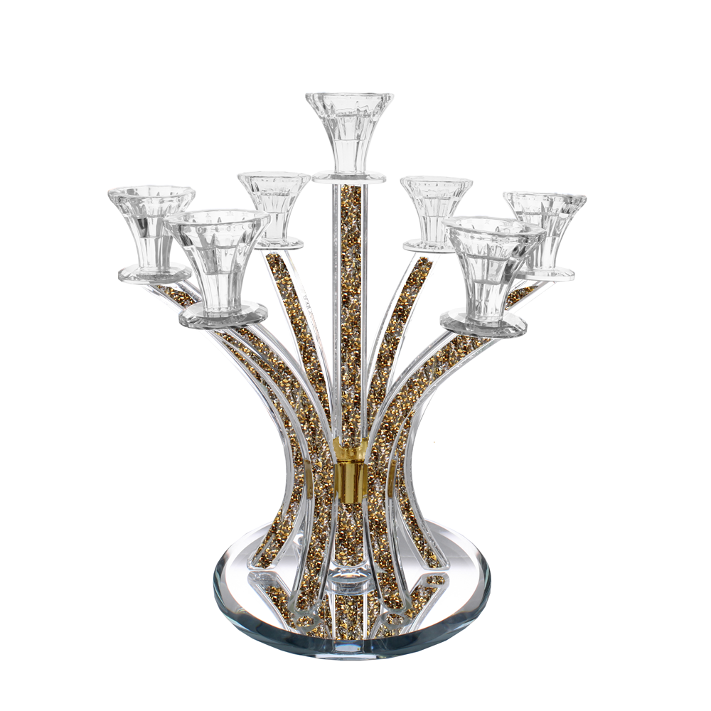 Crystal Candelabra Round Design with 7 Arm and Inner Gemstones