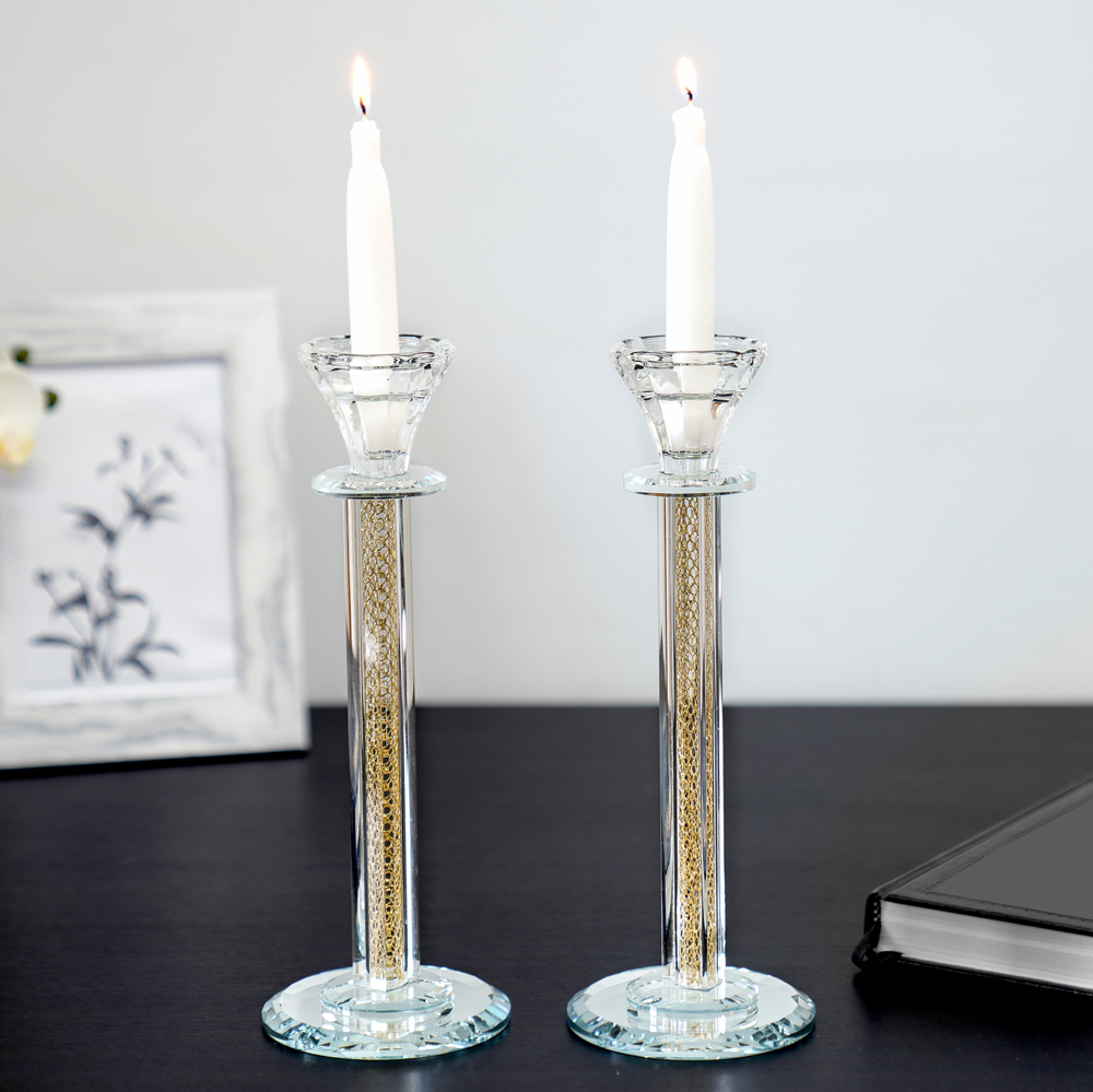 Crystal Candlesticks with Inner Net Diamond Design