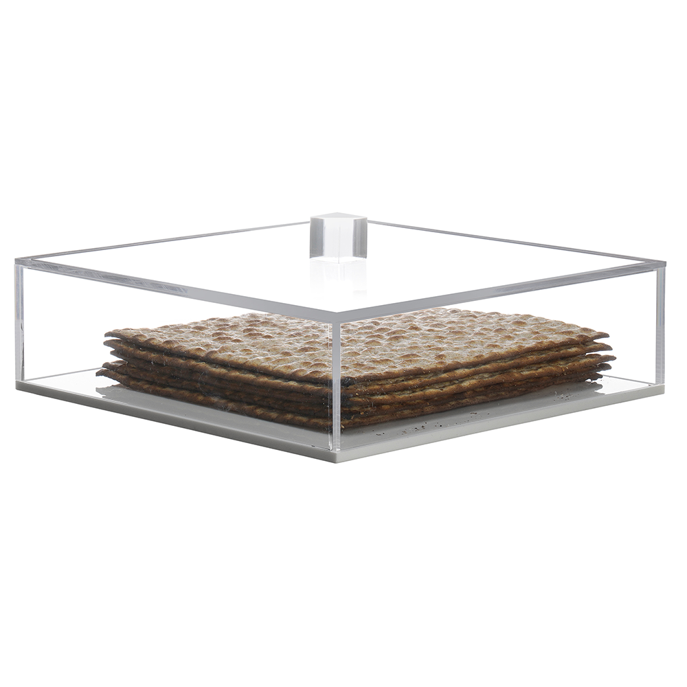 Lucite Box with White Base and Clear Lid - for Square Matzos