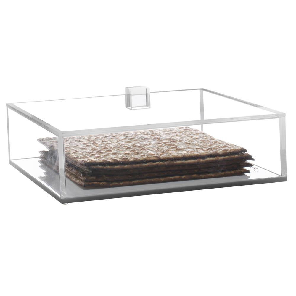 Lucite Box with White Base and Clear Lid - for Square Matzos