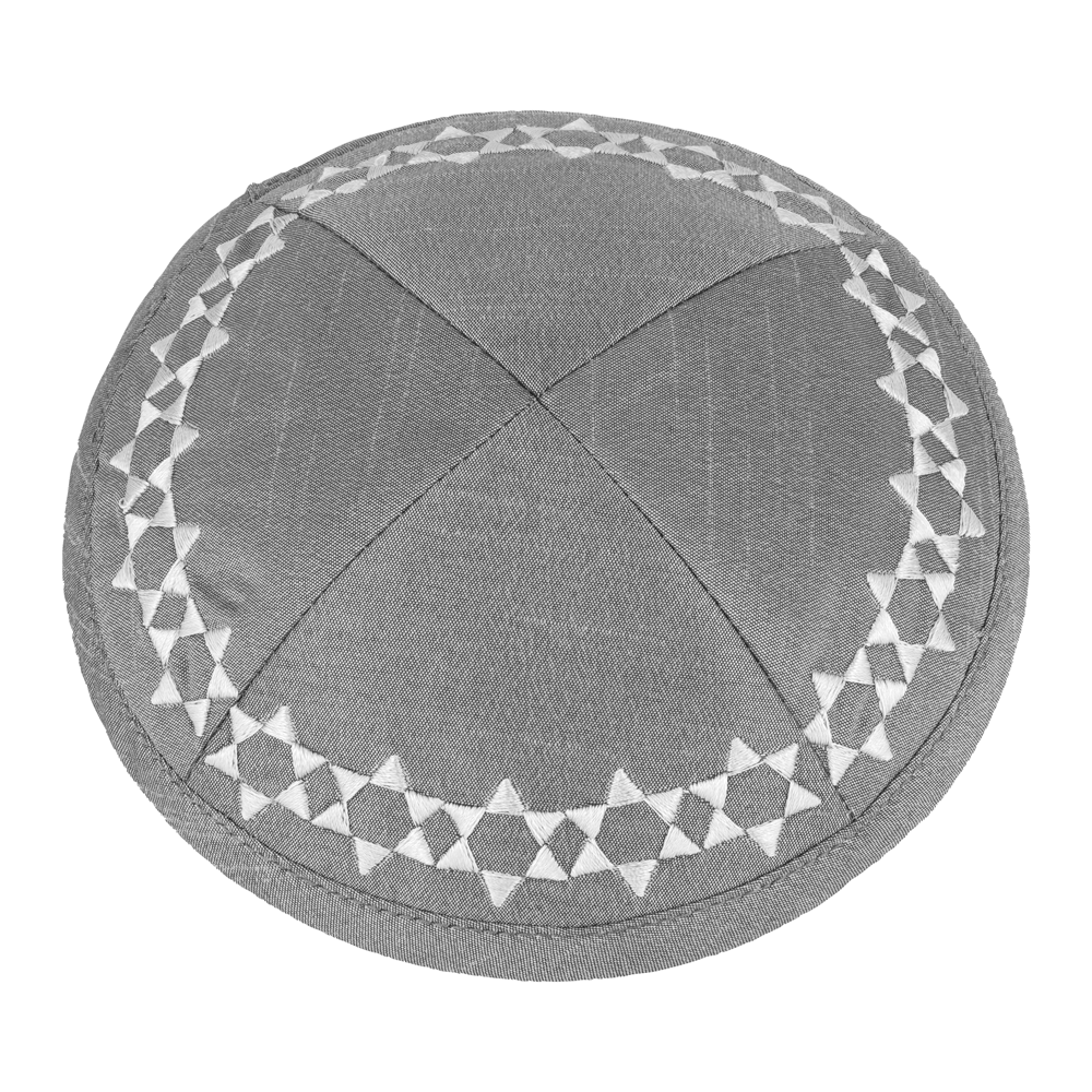 Kippah  Grey Embroidery Raw Silk