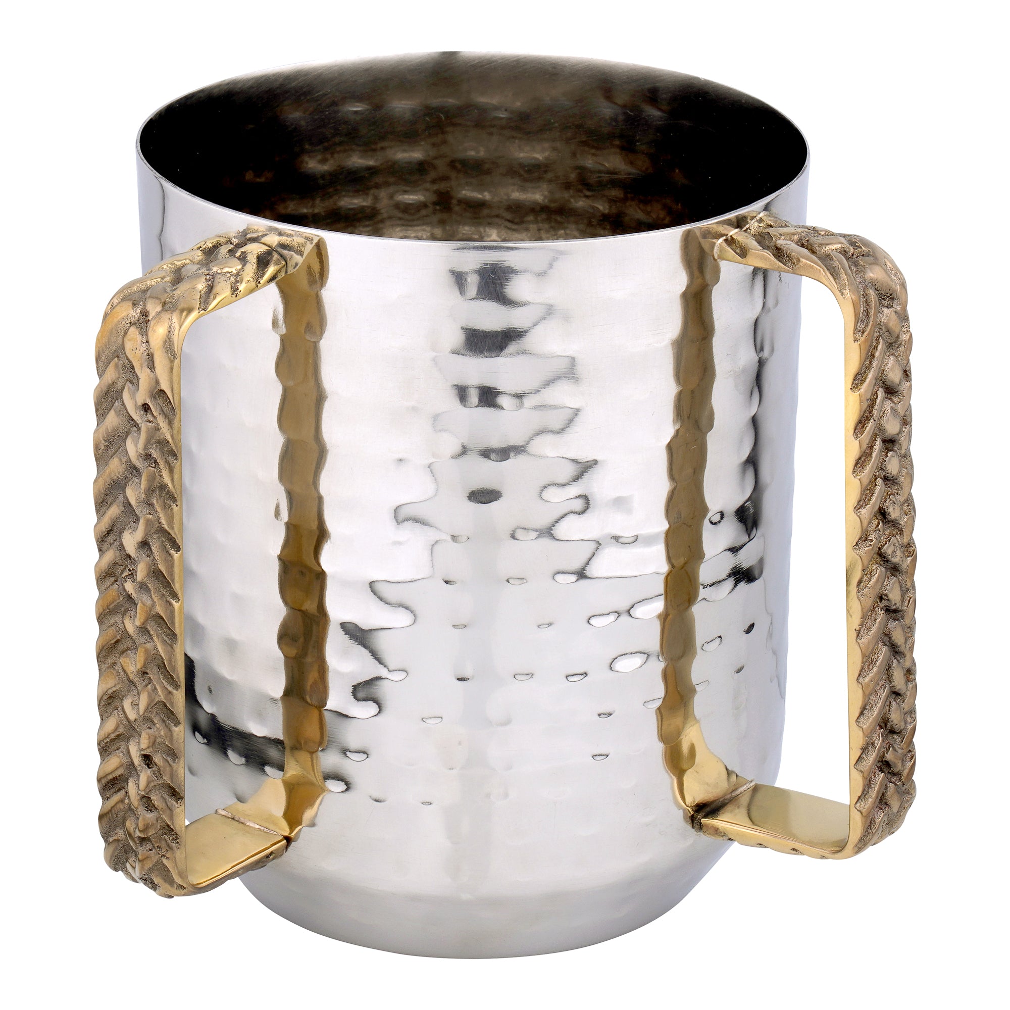 Stainless Steel Hammered Wash Cup with Flat Braided Handles