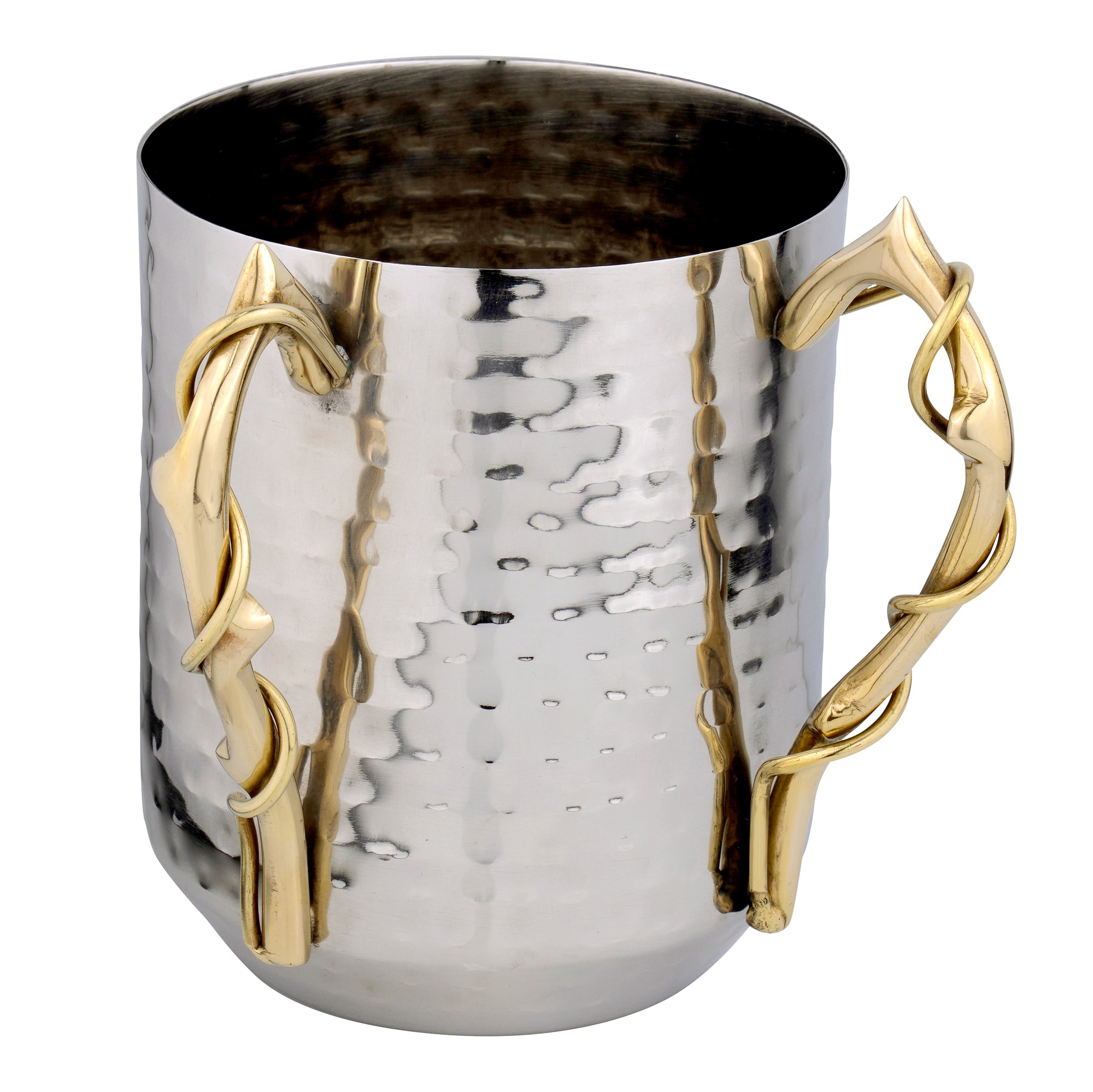 Stainless Steel Hammered Wash Cup with Intricate Handles