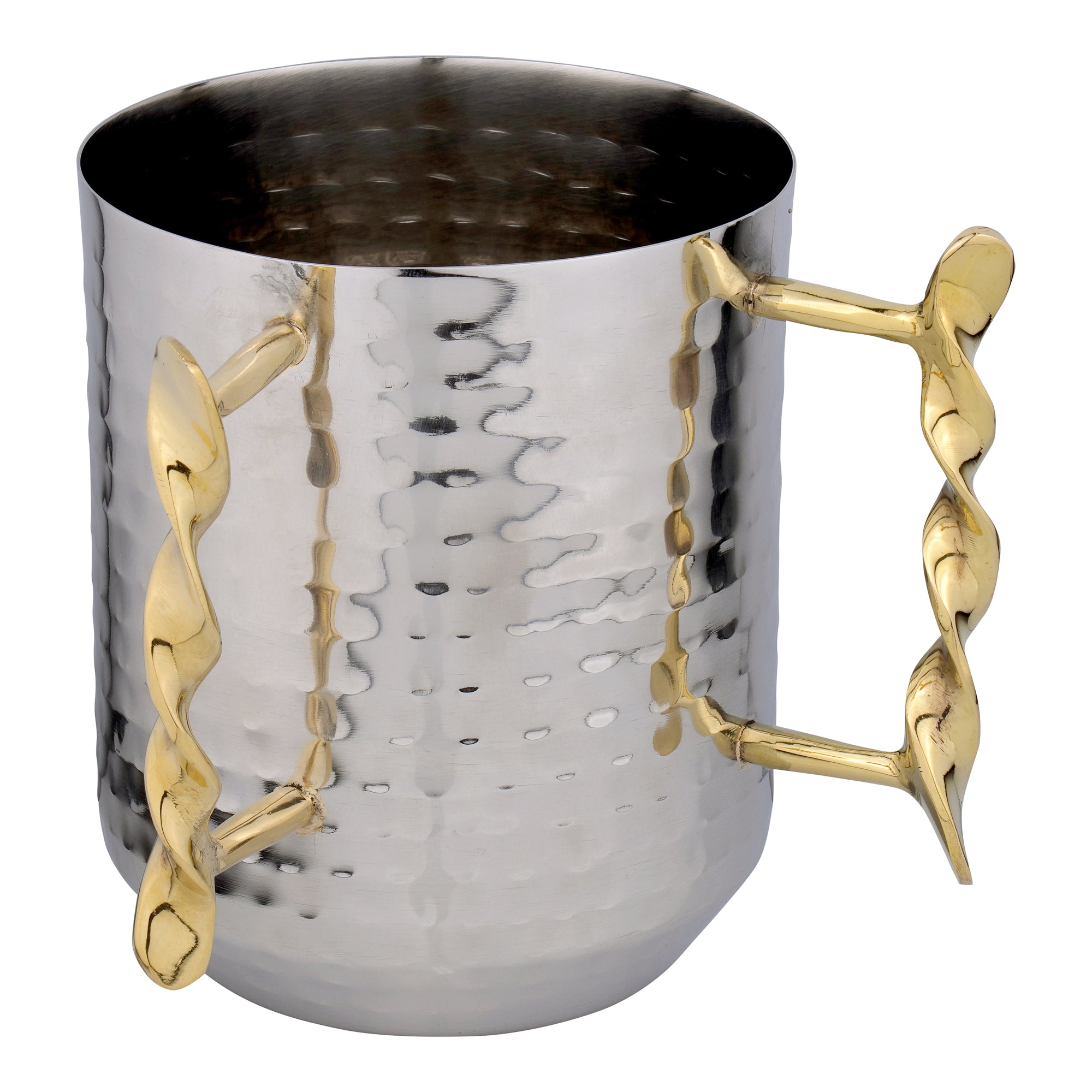 Stainless Steel Hammered Wash Cup with Spiralized Handles