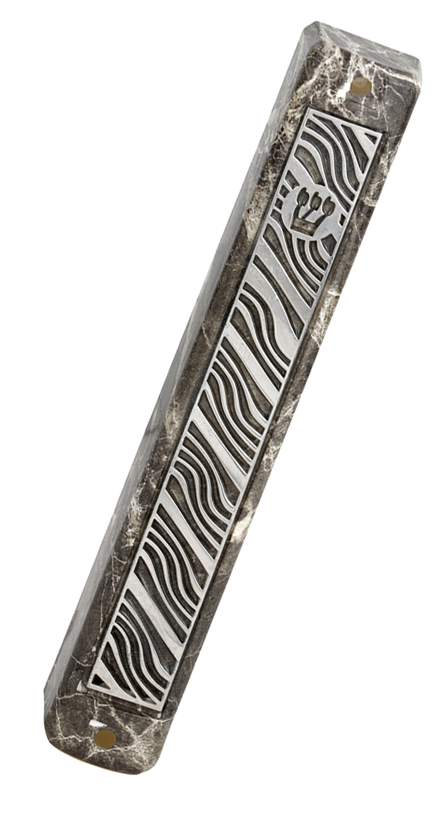 Marble Mezuzah Case with Diagonal Wavy Pattern on Plate