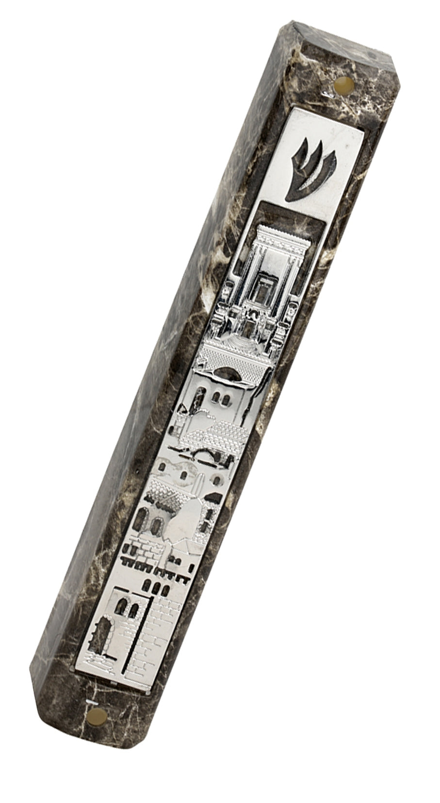 Marble Mezuzah Case with Image of Jerasulem on Plate