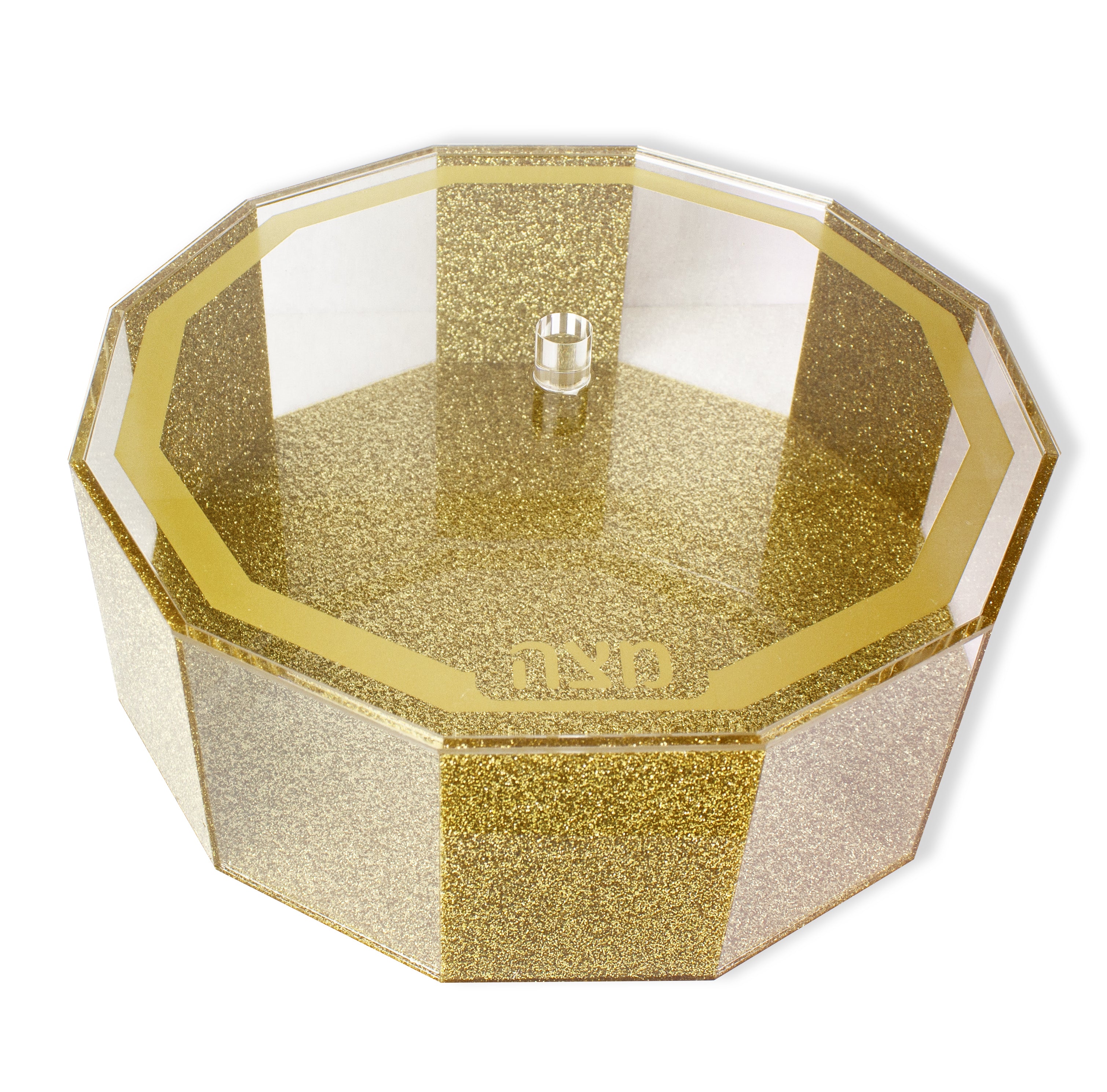 Gold and Clear Lucite Hexagonal Passover Matzah Box with Lid
