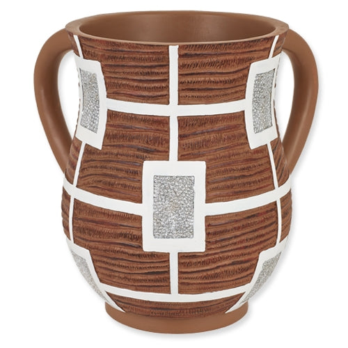 Silver White Brown Design Wash Cup